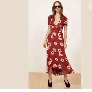 Reformation Dane Dress - red floral puff sleeve